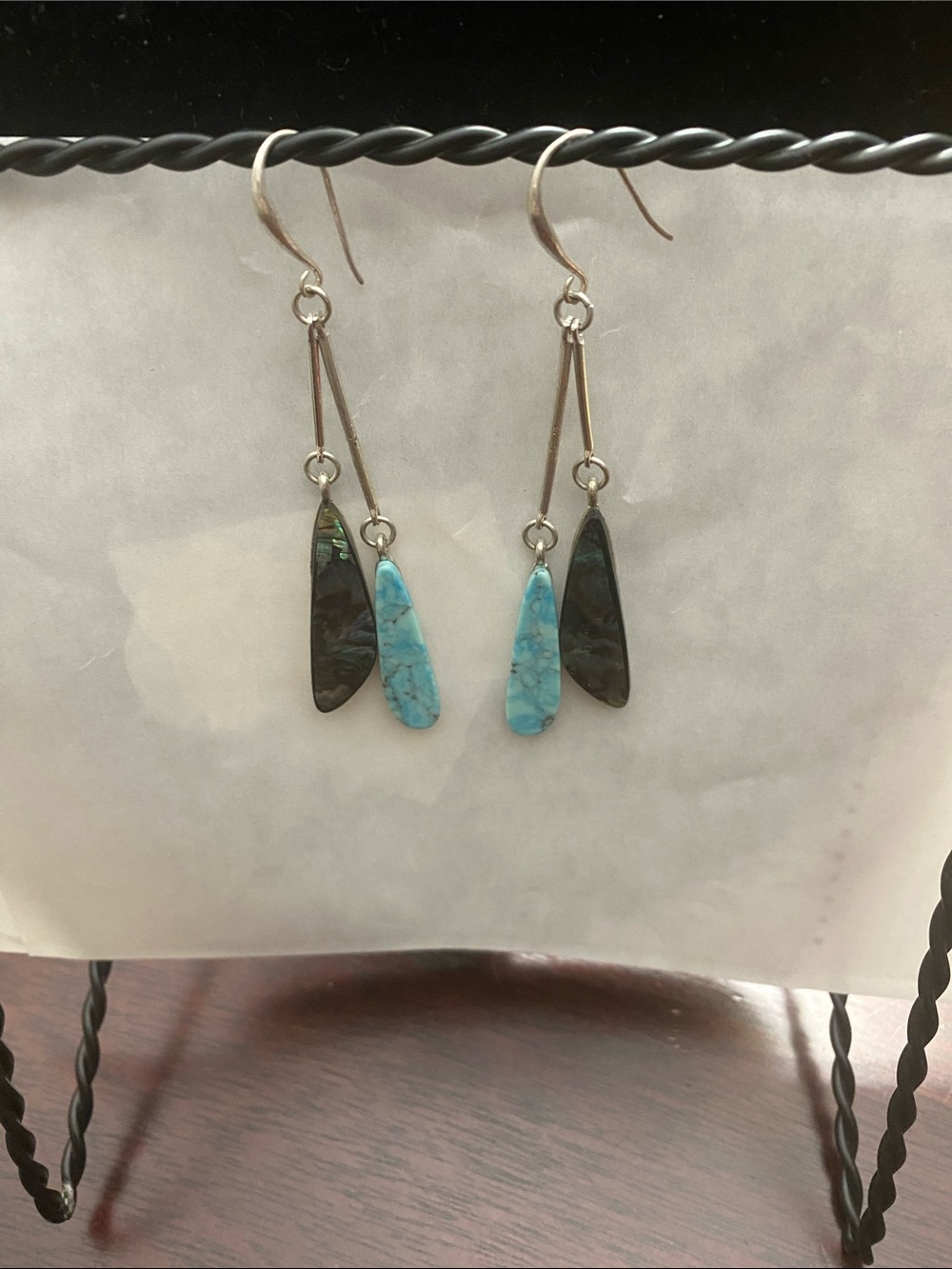 Robert Lee Morris Turquoise and Abalone Teardrop Dangle Earrings